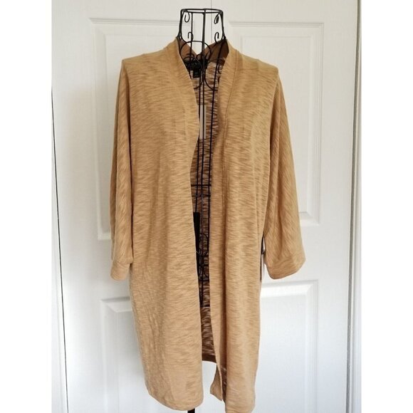 Laundry by Shelli Segal 3/4 Dolman Sleeve Knit Cardigan Open Front Camel Size L - Picture 2 of 11